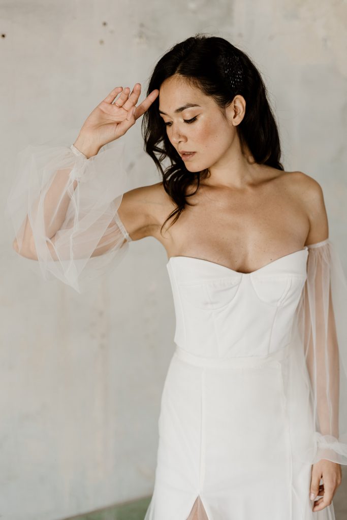 Ensemble Marlene et Wayne Maite Bailleul 2024 bustier jupe fendue tulle fluide